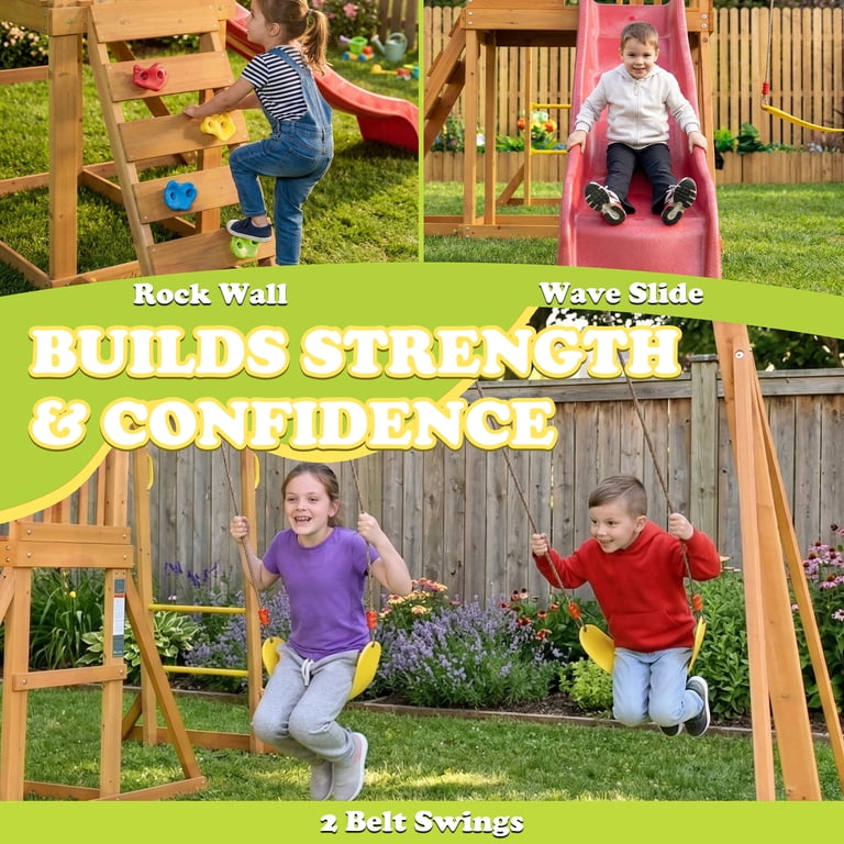 SuniBoxi Playground Sets for Backyard: Wooden Swing, Slide