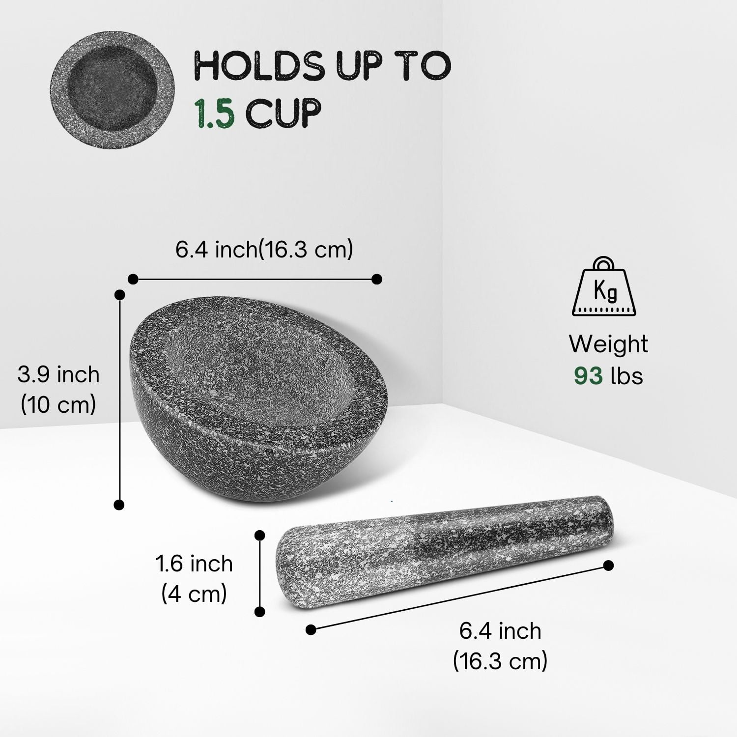 NutriChef 6'' Original Mortar and Pestle Set - Heavy Duty Unpolished  Granite, 2 Cups Capacity NCPSTL1 - The Home Depot