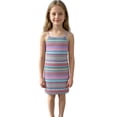 thumbnail image 1 of vigerkar Robes Filles Été Décontracté Sans Manches Bohème Tricot Rayé Géométrique Spaghetti Robe Mini pour 2-10 Ans (Bleu Ciel, 2-3 Ans), 1 of 8