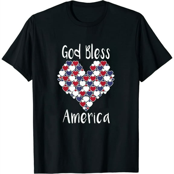 God Bless America Patriotic Heart Shapes Design Womens T-Shirt Black Small