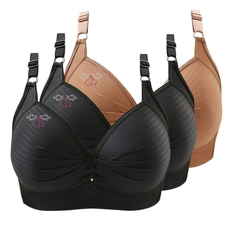 3Pack Woman s Push Up Wireless Bra Printing No Underwire Gathered T Shirt Bras Together Large Size Daily Bra Underwear Brown XXXL