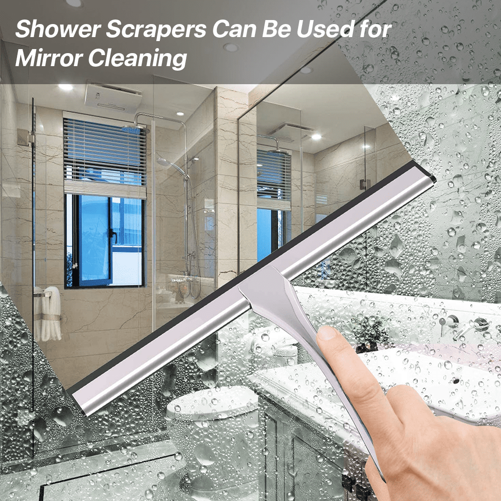 All-Purpose Shower Squeegee for Shower Glass Doors, Window Cleaning, 10”,  Silver 