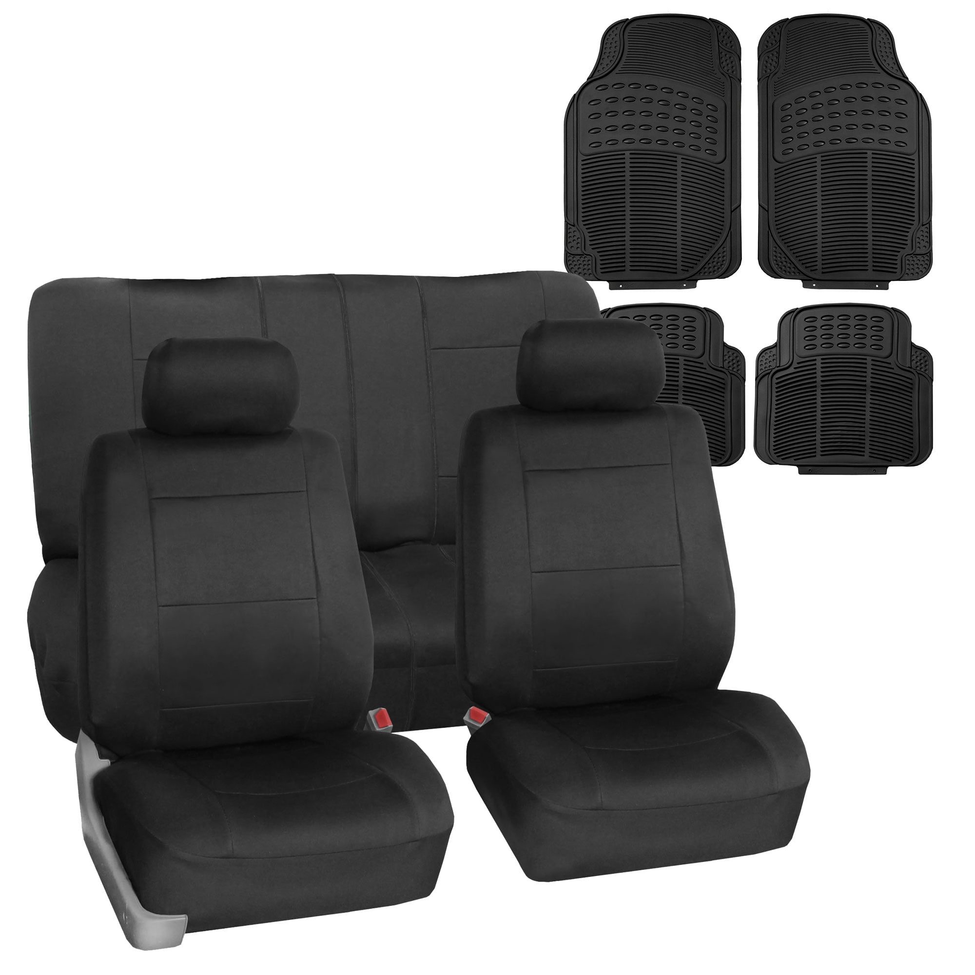 FH Group Neoprene Car Seat Covers Black for Auto SUV CAR w/ Black All