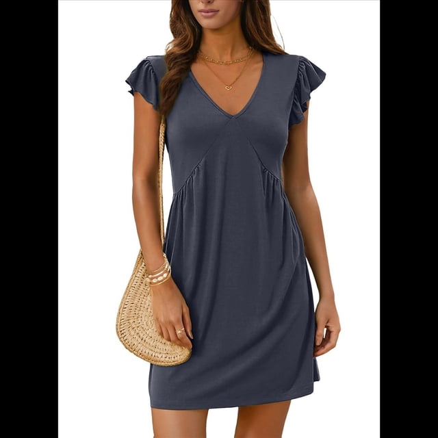 Vestido Tipo Chaleco Holgado con Mangas de y Escote en V Profundo para Mujer, Azul Marino, Talla L