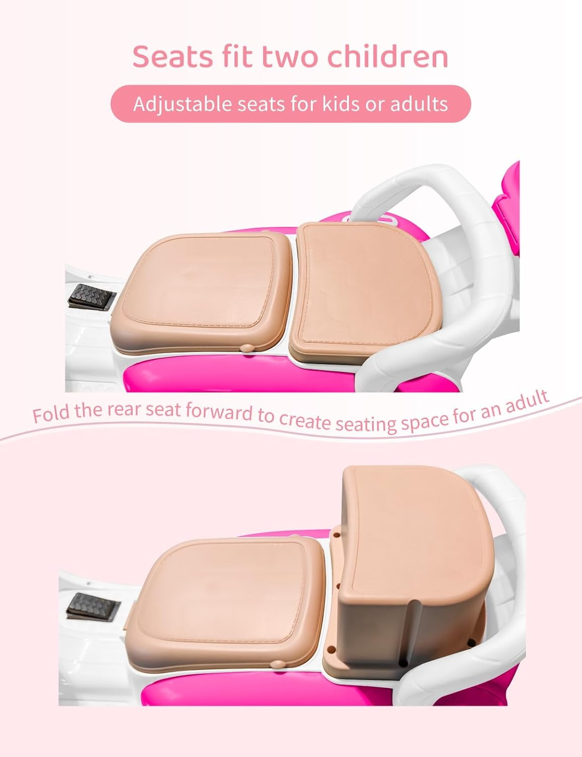 TCARAIWEN Girls Electric Motorcycle, 2 Seats Kids Motorcycle,12V Ride On Scooter for Kids with Storage Compartments, Cute Design with Stable 3-Wheel Structure, Ideal Moped for Girls Ages 3-6 (Rose)