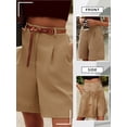 thumbnail image 6 of SLADYGLO Women Zipped Button Pleated Side Pockets Wide Leg Rolled Hem Cropped Pants, 6 of 7