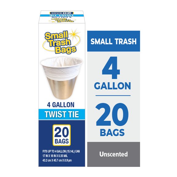 Basic 4 Gallon Twist Tie Bathroom Bags, 20 Bags