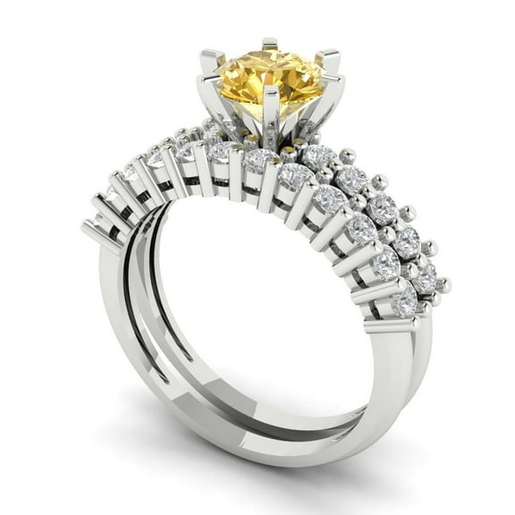 Clara Pucci 18K White Gold 1.66 Natural Citrine Engraveable Engagement Ring Wedding Band Set