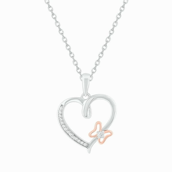 Cali Trove Diamond Heart Pendant Necklace for Women 1/20 Ct Natural Diamonds Rose Gold Vermeil Bow Accent 925 Sterling Silver 18 Inch Chain Romantic Open Heart Design Gift for Her