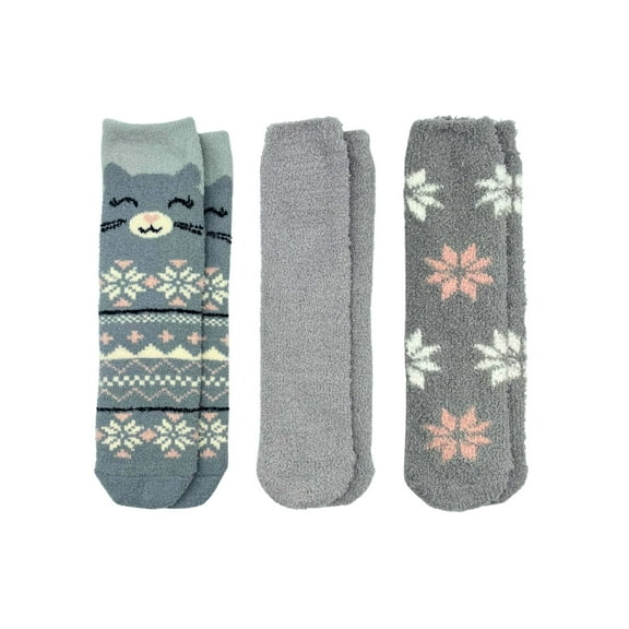 Fuzzy Babba Women's Cozy Mid-Crew Socks, Cat Fairisle, 3-Pack, Size 4-10