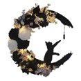 thumbnail image 1 of Corona para puerta de entrada, corona para puerta de Halloween, decoración para el hogar con diseño de gato, luna y flores para Halloween, corona para decoración del hogar, 1 of 7