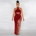 thumbnail image 3 of Prolriy Robe de Cocktail Femme Paillettes Transparentes Couleur Unie Sans Manches Col Robes de Soirée pour Femmes 2025 Nouvelle Année Robe Rouge TG, 3 of 7