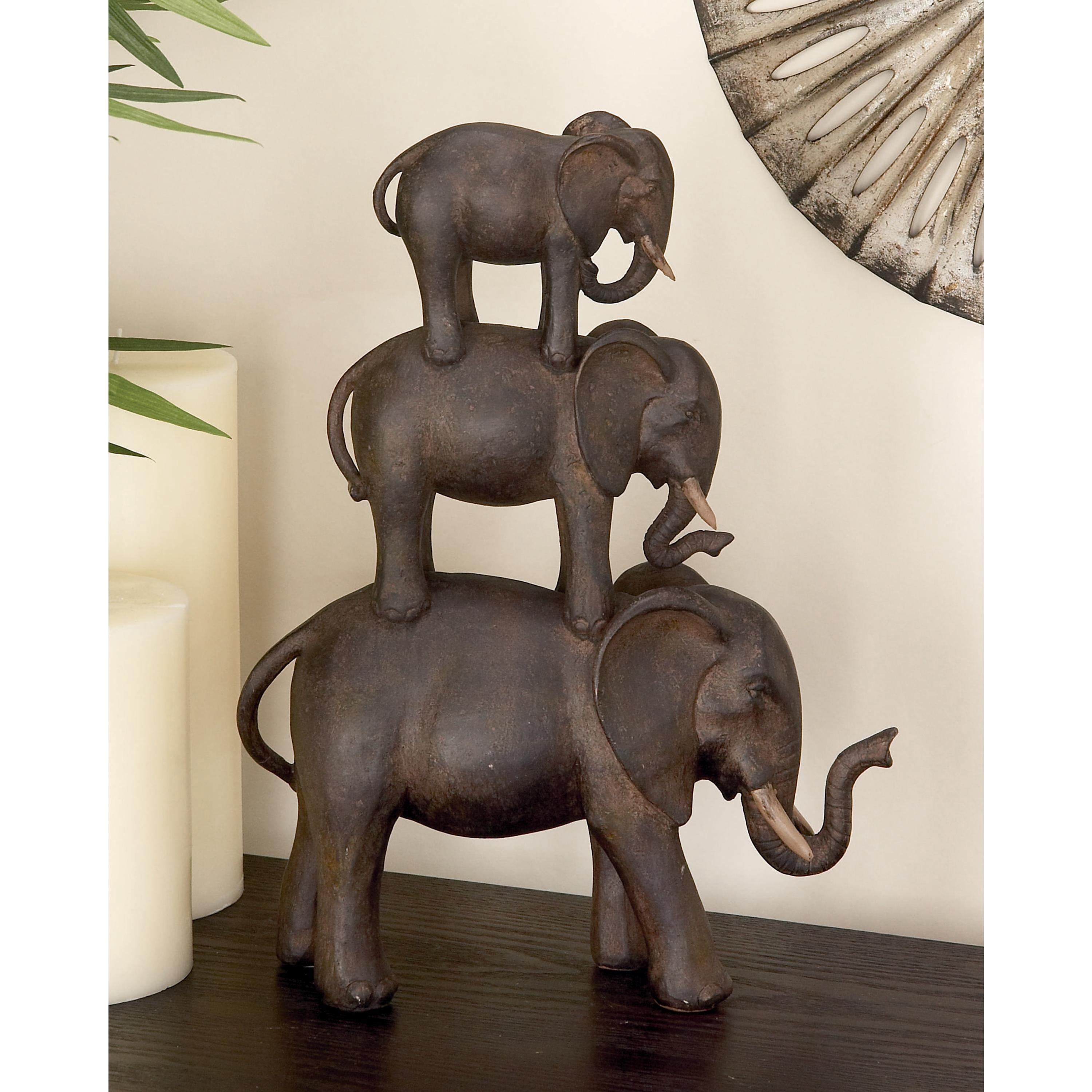 10" x 14" Brown Polystone Elephant Sculpture, by DecMode