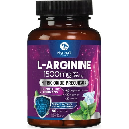 L-Arginine Complex - Extra Strength Nitric Oxide Booster Supplement - Premium Energy Blend for Natural Heart Health & Muscle Support - Non-GMO, Made for Men & Women, Bottled USA - 60 Capsules