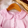 thumbnail image 6 of mgoYE Baby Girl Bubble Romper Long Sleeve Striped Smocked Onesie Bodysuit Infant Outfit Cute Fall Clothes(Pink,3-6 Months), 6 of 9