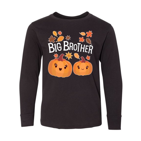 Inktastic Big Brother Pumpkins with Fall Leaves Long Sleeve Youth T-Shirt