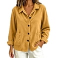 thumbnail image 2 of QIYAGBSA Corduroy Jacket for Women Soft Turn Down Lapel Collar Button Down Long Sleeve Fall Casual Outerwear Drop Shoulder with Patch Pockets (Yellow, L), 2 of 6