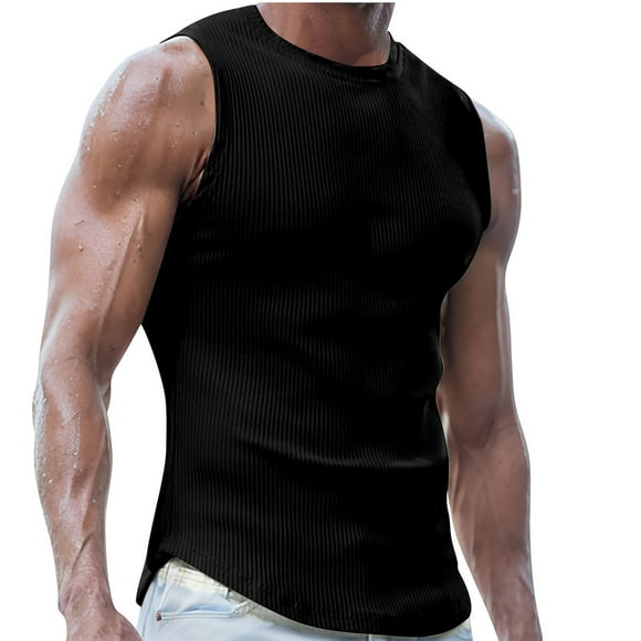 Xysaqa White T Shirts for Men Black T Shirts for Men Mens Ribbed Tank Tops, Comfy Breathable Mens Tanks, Muscle Gym Top Sleeveless Shirts Lightweight Men's Undershirts Beach Shirts for Men On Clearanc