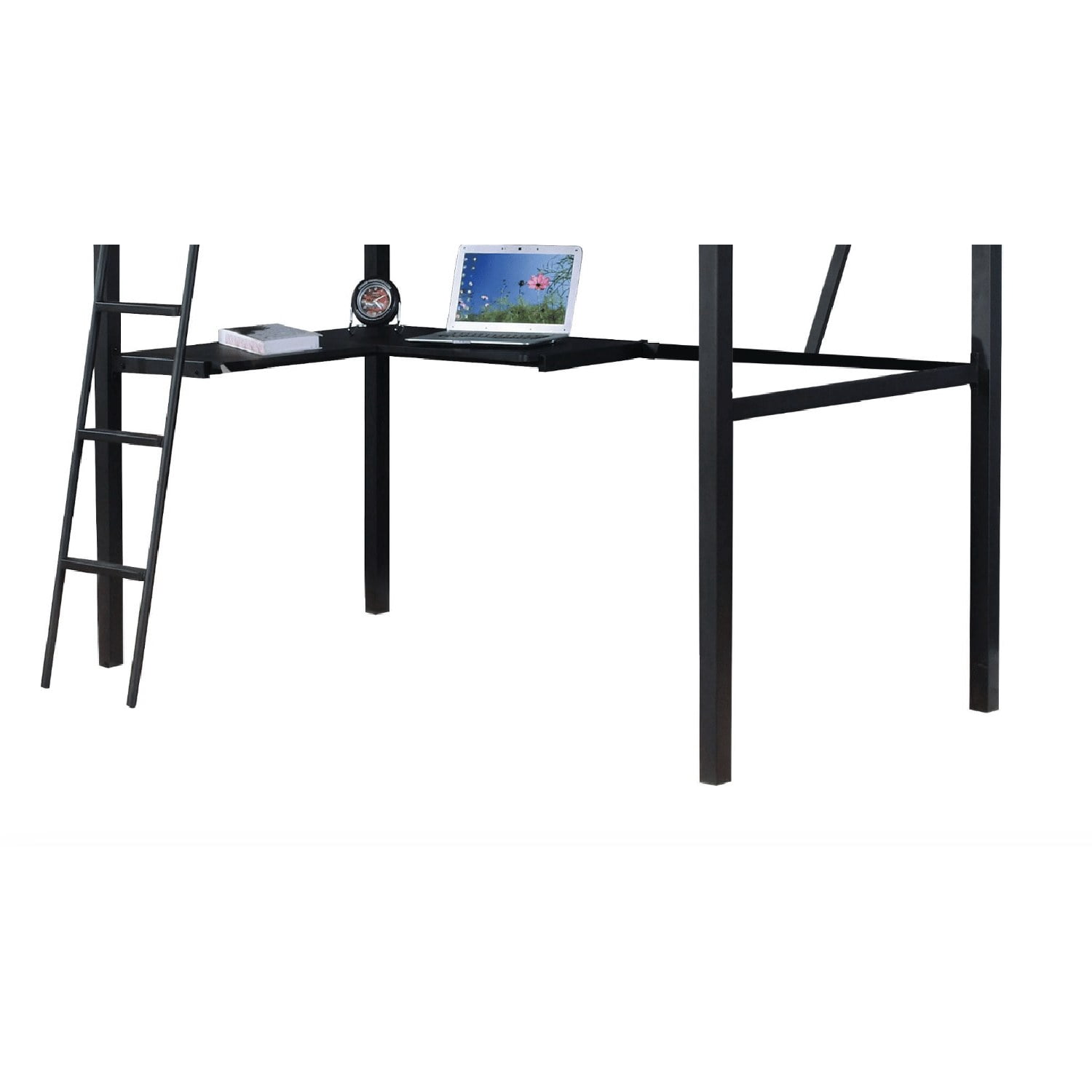 Twin Loft Bed with Desk and Reversible Ladder, Metal and Synthetic Wood Frame, Built-In Slat System, 79 in Long