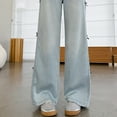 thumbnail image 5 of HAOTAGS Mid Waist Pants Toddler Baggy Wide Leg Cargo Trousers Bootcut Pocket Girls Hop Streetwear Blue 3-4 Years, 5 of 8