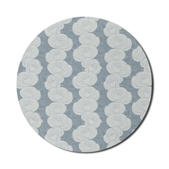 Floral Mouse Pad for Computers, Vertically Arranged Hazy Tone Rose Silhouettes, Round Non-Slip Thick Rubber Modern Gaming Mousepad, 8" Round, Blue Grey Grey, by Ambesonne