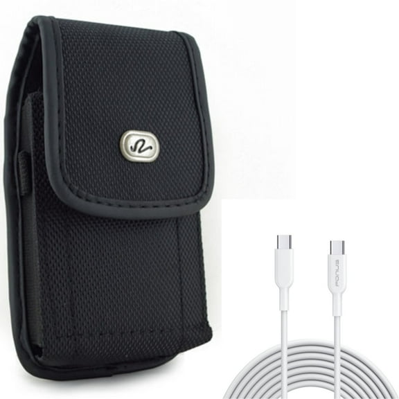 Fast Charger Cord 10ft Long Type-C Cable w Rugged Case Belt Clip for Samsung Galaxy A53 5G,A33 5G Phones - PD Power Wire (USB-C to USB-C), Holster Canvas Cover Pouch