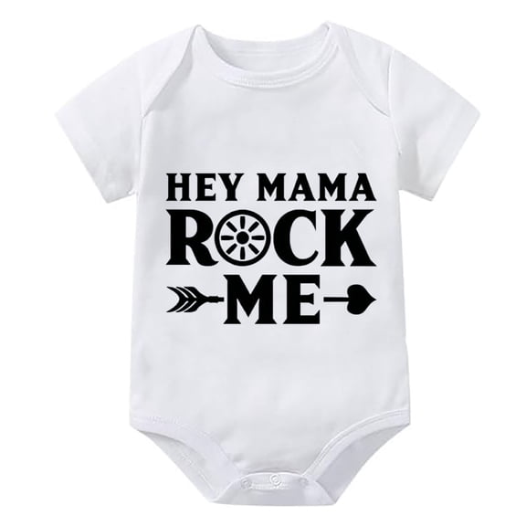 Hey Mama Rock Me Baby Outfits Newborn Short Sleeve Take Home Outfit for Baby Girl White 0-3 Months Baby Boy Outfits