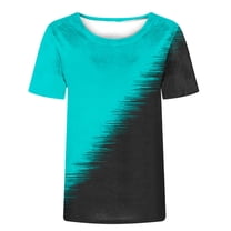 Summer Gradient Tee for Women Short Sleeve Loose Tshirts Casual Crewneck Blouses Fashion Outfits