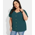 thumbnail image 5 of CASSIE LIZ Plus Size Tops for Women Teal Blue Short Sleeve Blouses Fashion Crew Neck Shirts Button Up Embroidered Tee Loose Fit Tunics Spring Summer Casual Pullover XL 14W 16W, 5 of 7