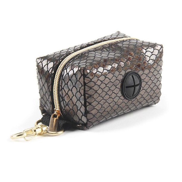 Poop Bag Holder Attaches to Dog Leash Waste Bag Dispenser Snake Print Light PU for Carrier Bag for Walking Running or Hi