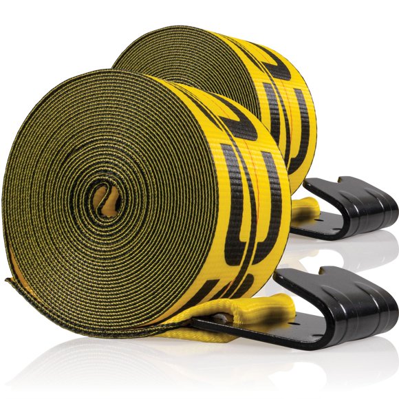 US Cargo Control 3 Pouces x 30 Pieds Sangle de Treuil de Remplacement Jaune avec Crochet Plat 2 Pack