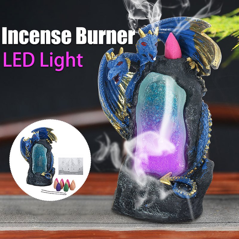 Ceramic Double Headed Dragon LED Light Incense Burner Backflow Incense 