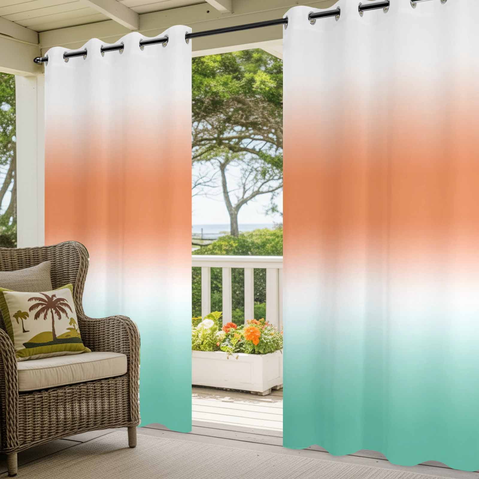 Orange and Teal Gradient Outdoor Curtains for Patio, Minimalist Orange Mint Ombre Modern Sunshade Privacy Drapes Grommet Waterproof Outside Curtains for Porch/Cabana/Balcony 54"x 108", 1 Panel