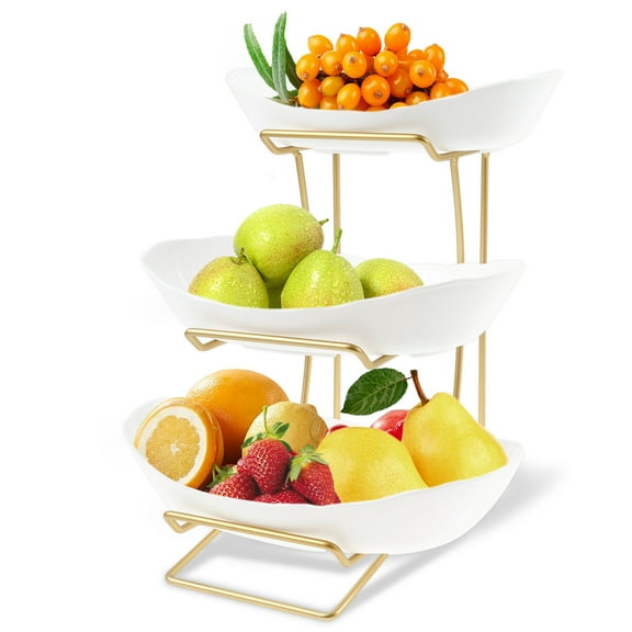 Fruit Bowl Basket Plastic Easy Install 3 Tier Fruit Basket For Kitchen Counter Stand Stable Holder Rack Space Saving