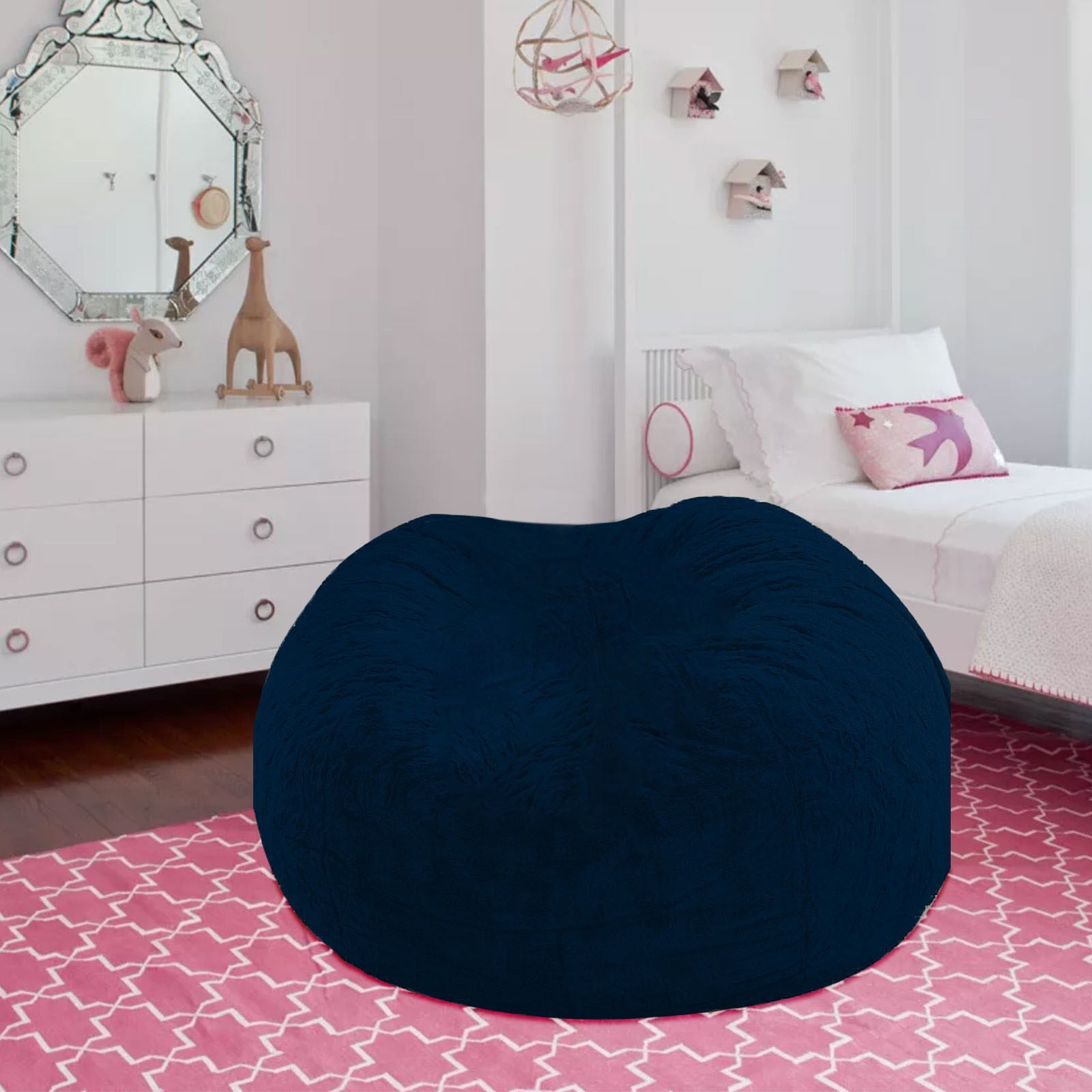 RoamHome Giant Fur Bean Bag Chair Cover for Kids Adults, (No Filler) Living Room Furniture Big Round Soft Fluffy Faux Fur Beanbag Lazy Sofa Bed Cover (Black,59x29.5in)