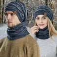 thumbnail image 2 of iHPH7 Hat and Scarf Set Knit Hat Snow Caps Warm Hat Warm Neck Gaiter Knit Beanie and Scarf Set Navy One Size, 2 of 9