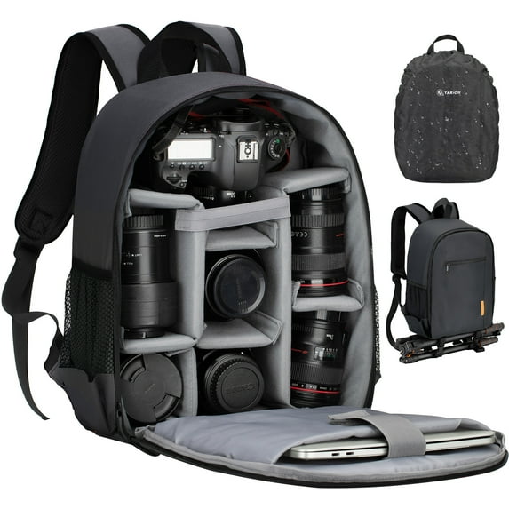 TARION Camera Bag Professional Camera Backpack Case with Laptop Compartment Waterproof Rain Cover for DSLR SLR Mirrorless Camera Lens Tripod Photography Backpack for Women Men Photographer Black TB-S