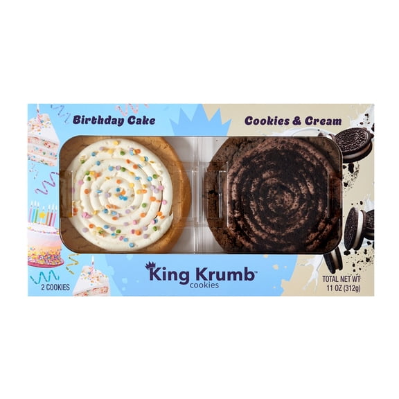 King Krumb Frosted Birthday Cake and Cookies & Cream Bakery Cookies, Ready to Eat Soft Baked Gourmet Cookies with Creamy Frosting, Naturally Flavored, 11 oz, 2 Count