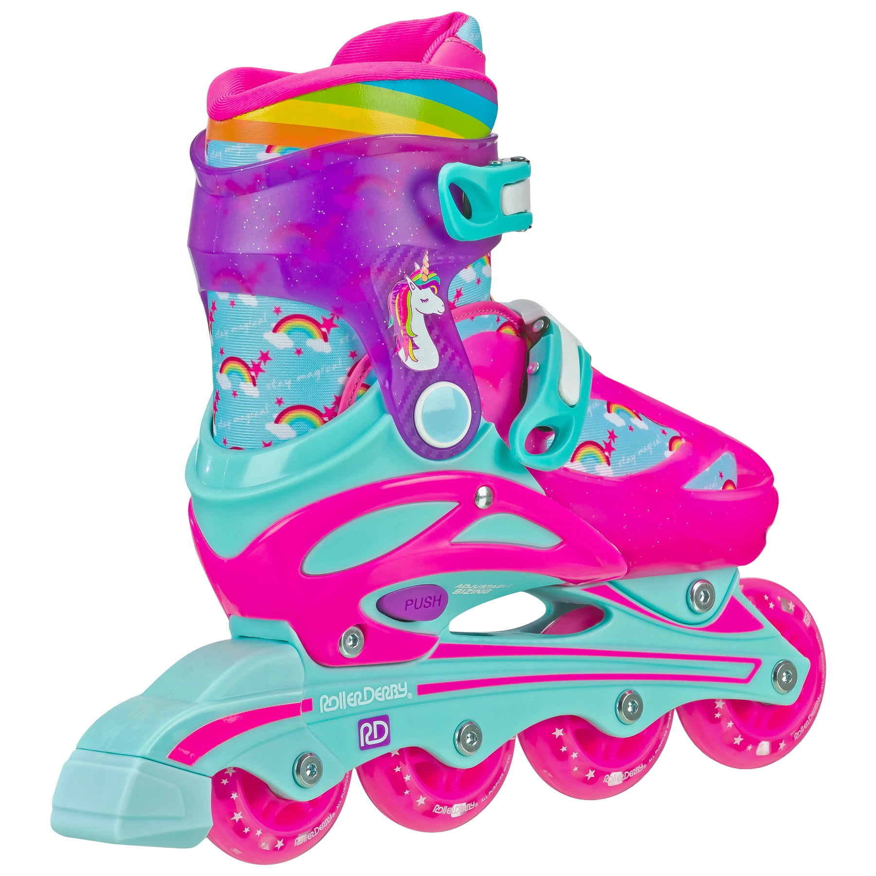 Quad Combo Skates Roller Derby Girl's Blue/Pink Inline Adjustable Size 3-6 