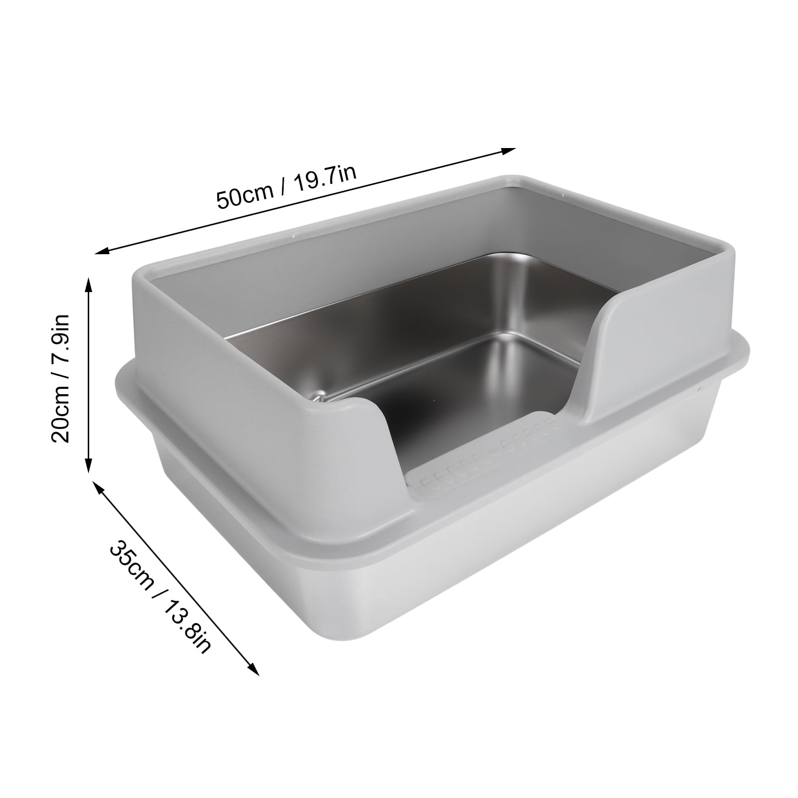 BOKYAN Stainless Steel Cat Litter Box Enclosed High Sided Anti Splashing Pet Pan, Easy to Clean Rectangle Toilet for Small Medium Cats, 20.47 inches / 52 cm Length, Grey