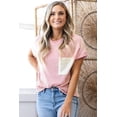 thumbnail image 5 of Women's Pink Corded Knit Color Block Crew Neck T-Shirt with Pocket | [ZhiHiMeRi] | (US 12-14)L, 5 of 6