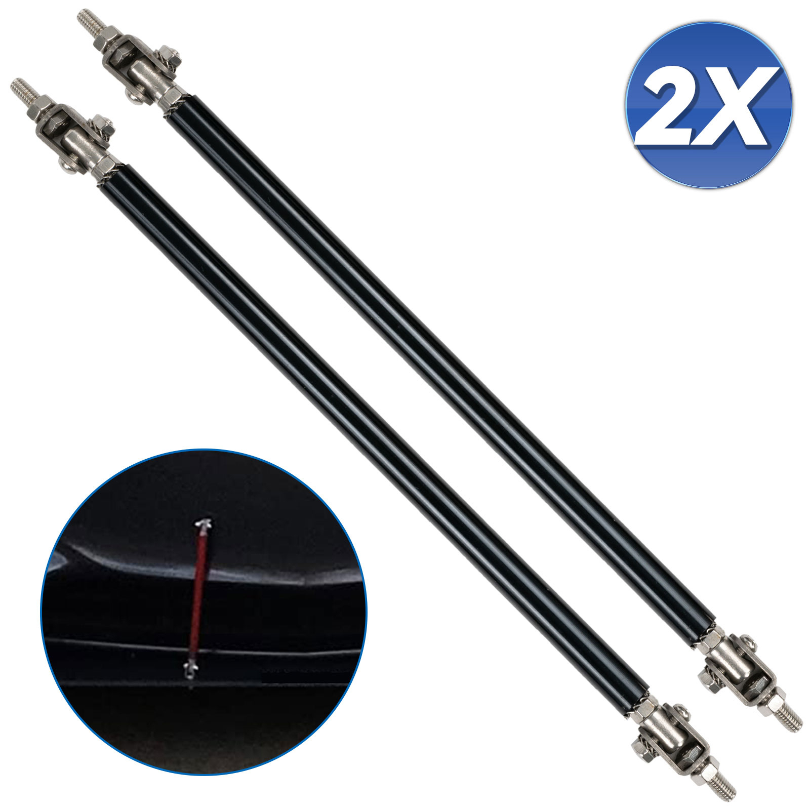 2 Front Bumper Lip Splitter Spoiler Strut Rod Tie Support Bar