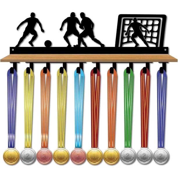 Estante para exhibir trofeos y medallas de fútbol, colgador de medallas, soporte de pared deportivo, organizador de medallas con tablero de densidad