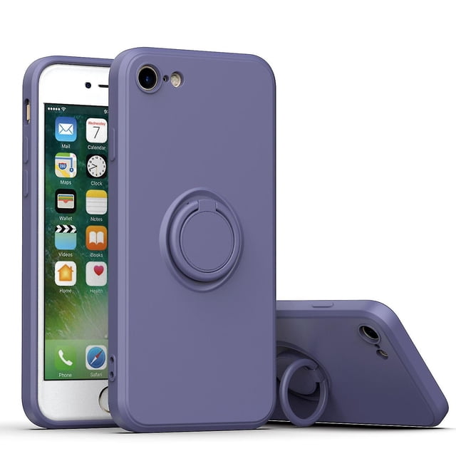 Funda de color sencillo para iPhone 7/8/7 Plus con soporte de anillo, placa metálica para carga magnética, diseño antigolpes y soporte giratorio de 360 grados.
