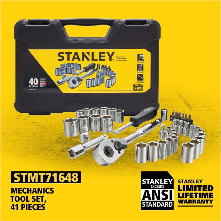 STANLEY, Mechanics Tool Set, 40-Piece, Chrome, High-Alloy Steel