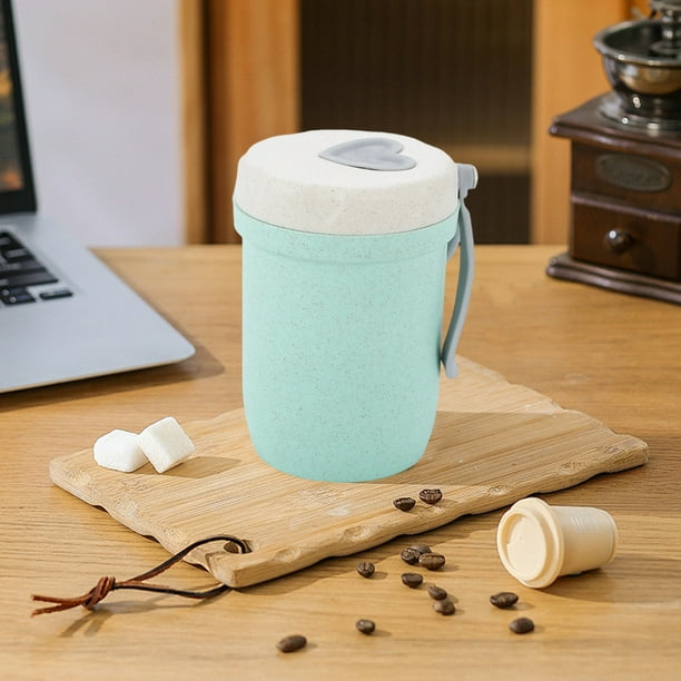 Vaso de desayuno con aislamiento de doble pared | Botella de agua de plástico apta para microondas con tapa antiderrames y asa | Taza de viaje con retención de calor para bebidas frías y calientes,
