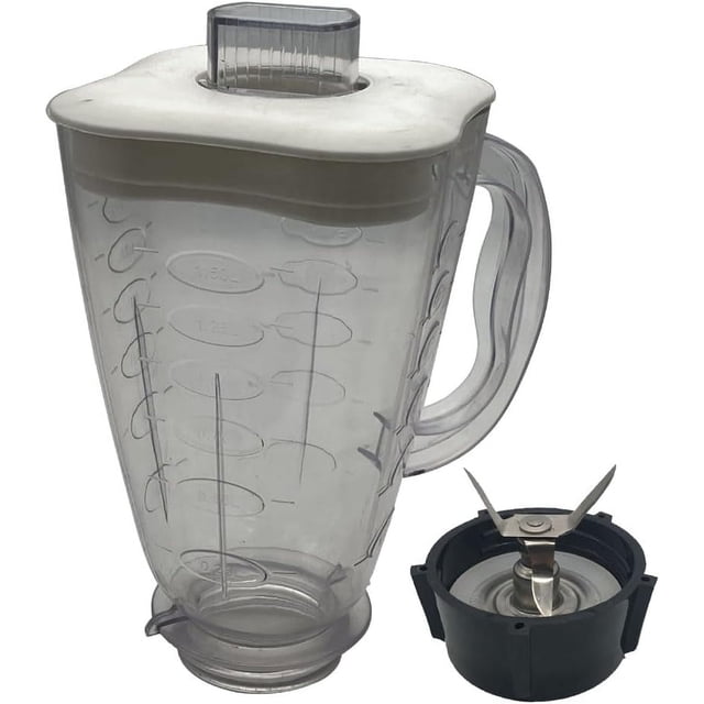 Replacement 5 Cup Clover Shape Plastic Blender Jar Assembly With Blade, Gasket, Base, Lid,Compatible with Oster Classic Series Blender and Osterizer blender (white lid+ blade set, Plastic)