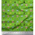 thumbnail image 1 of Soimoi Green Poly Georgette Fabric Dot,Baubles & Tree Christmas Print Fabric by the Yard 52 Inch Wide, 1 of 3
