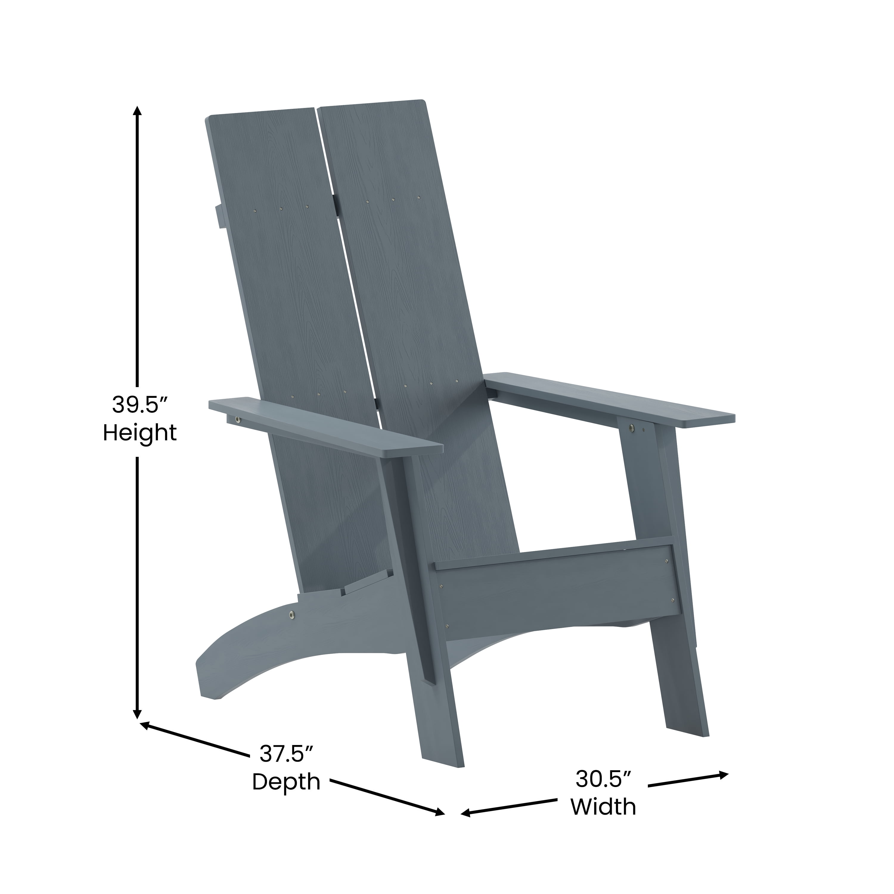 BizChair Modern Commercial 2-Slat Back Adirondack Chair - Sea Foam All-Weather Poly Resin Lounge Chair