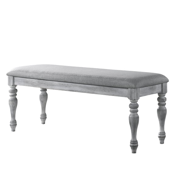 Salines Upholstered Turned Leg Dining Bench in Rustic White